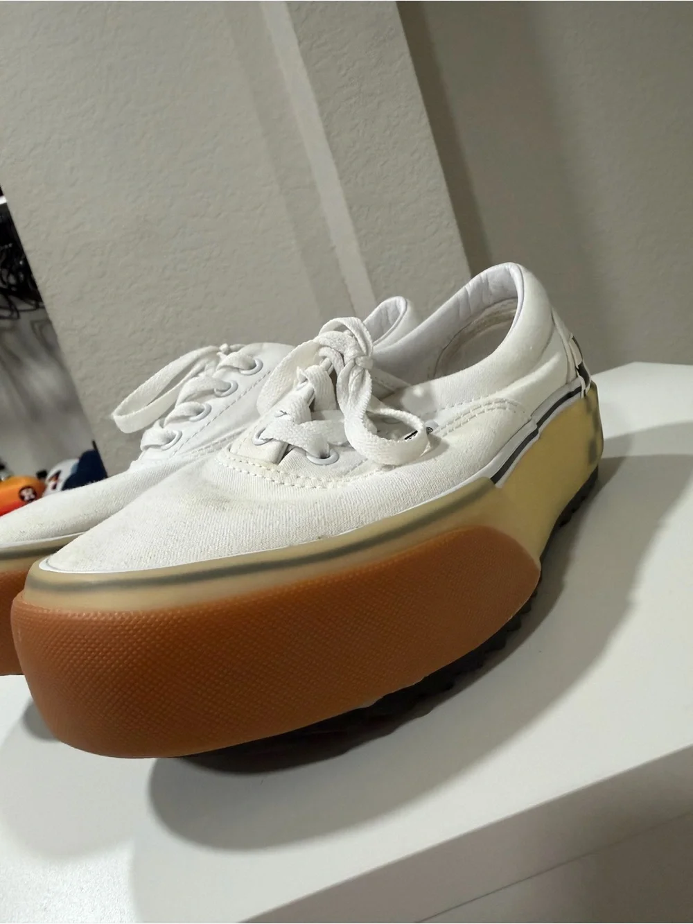 Vans White Checkerboard Platform Lace-Up Sneakers with Gum Sole